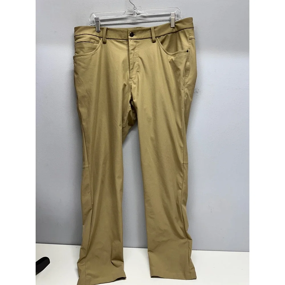 Lululemon ABC Pant Slim Warpstreme Khaki Tan Mens 38x33 Five Pocket Trousers - Picture 2 of 6